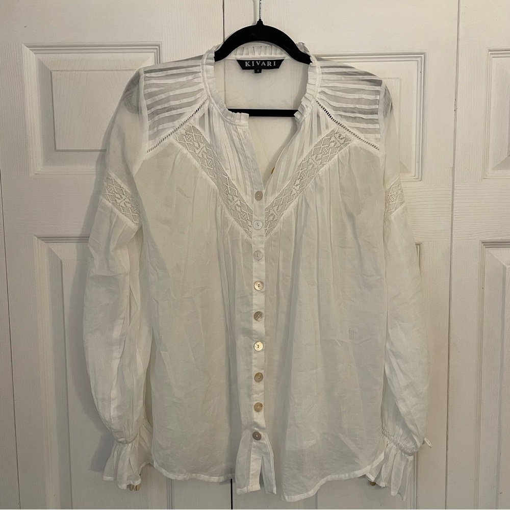 Kivari White Bohemian 100% Cotton Lagenlook Blouse Top Small